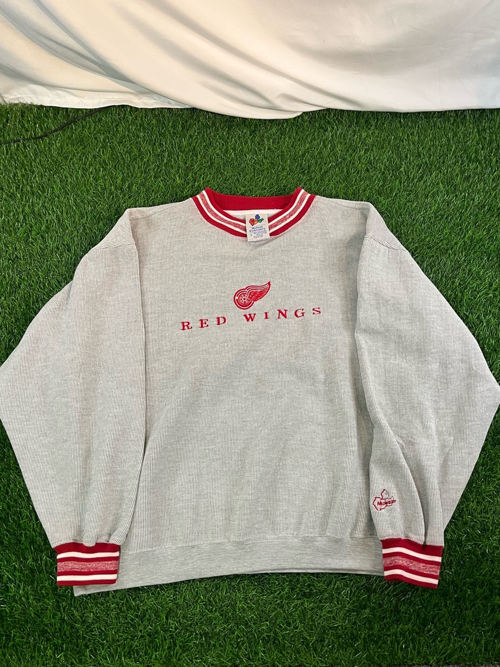 VTG 90s Midwest Embroidery NHL Detroit Red Wings Gray Crewneck Sweatshirt Mens L